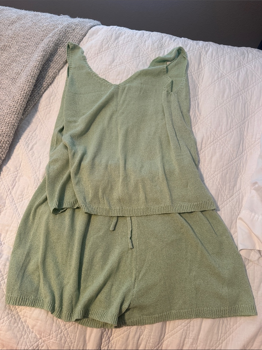 Light Sage Green Knit Tank & Shorts Set